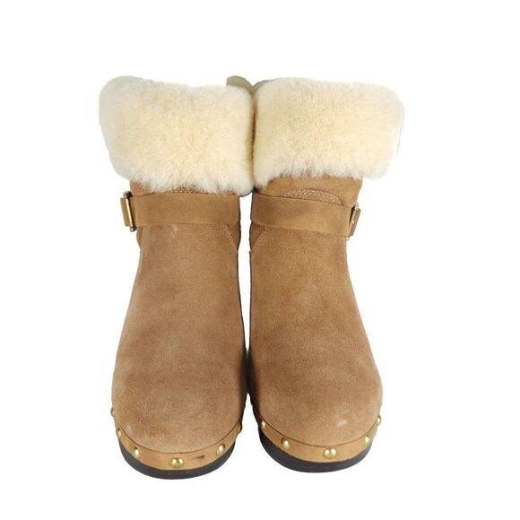 UGG Women's Brea US 9 Suede Chestnut Studded Fur Shearling Clog Boots - Picture 4 of 13